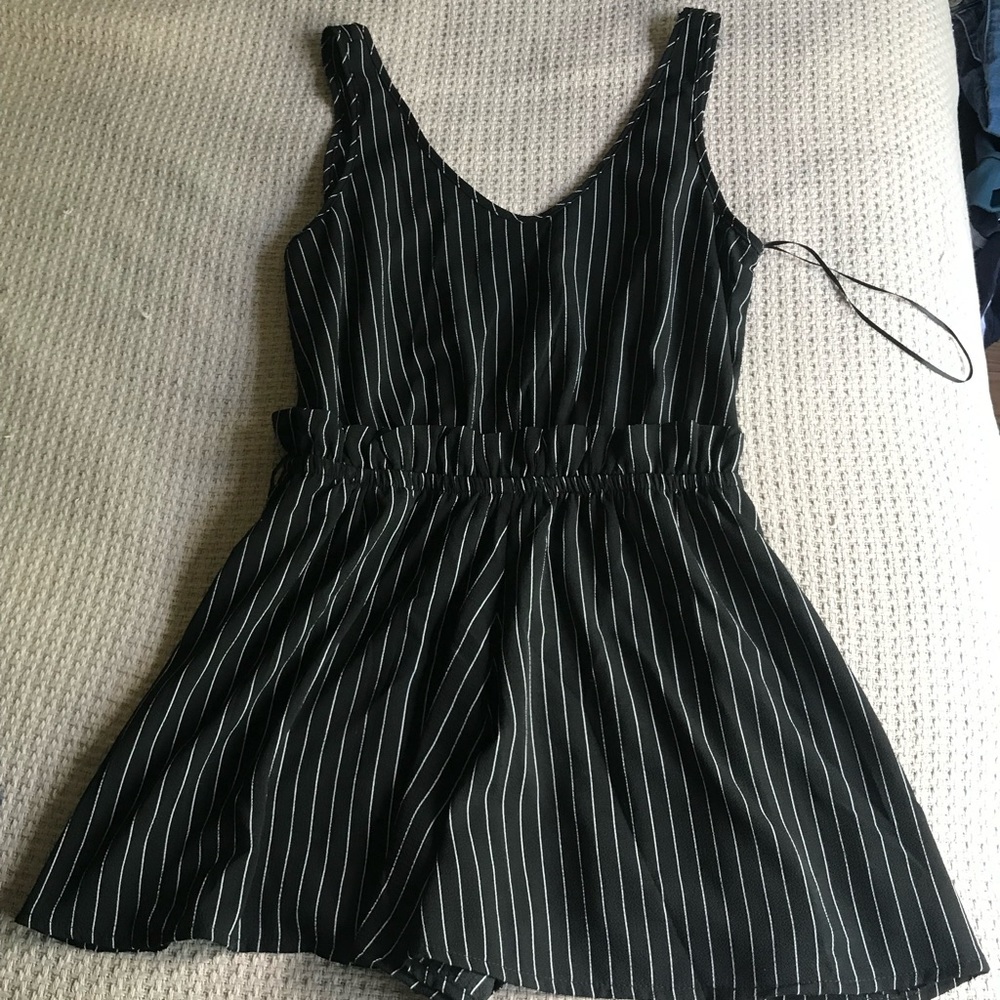 Black and white pinstripe romper